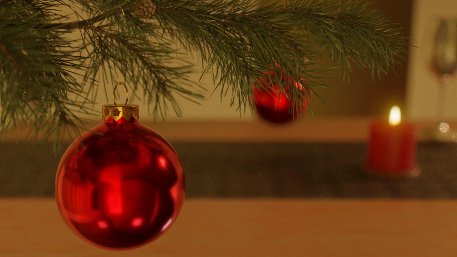 Zweig eines Weihnachtsbaums mit Christbaumkugel